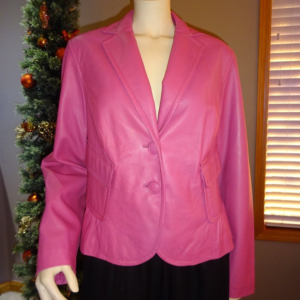 Pink leather 2 button blazer jacket, Nine West Woman, 1X